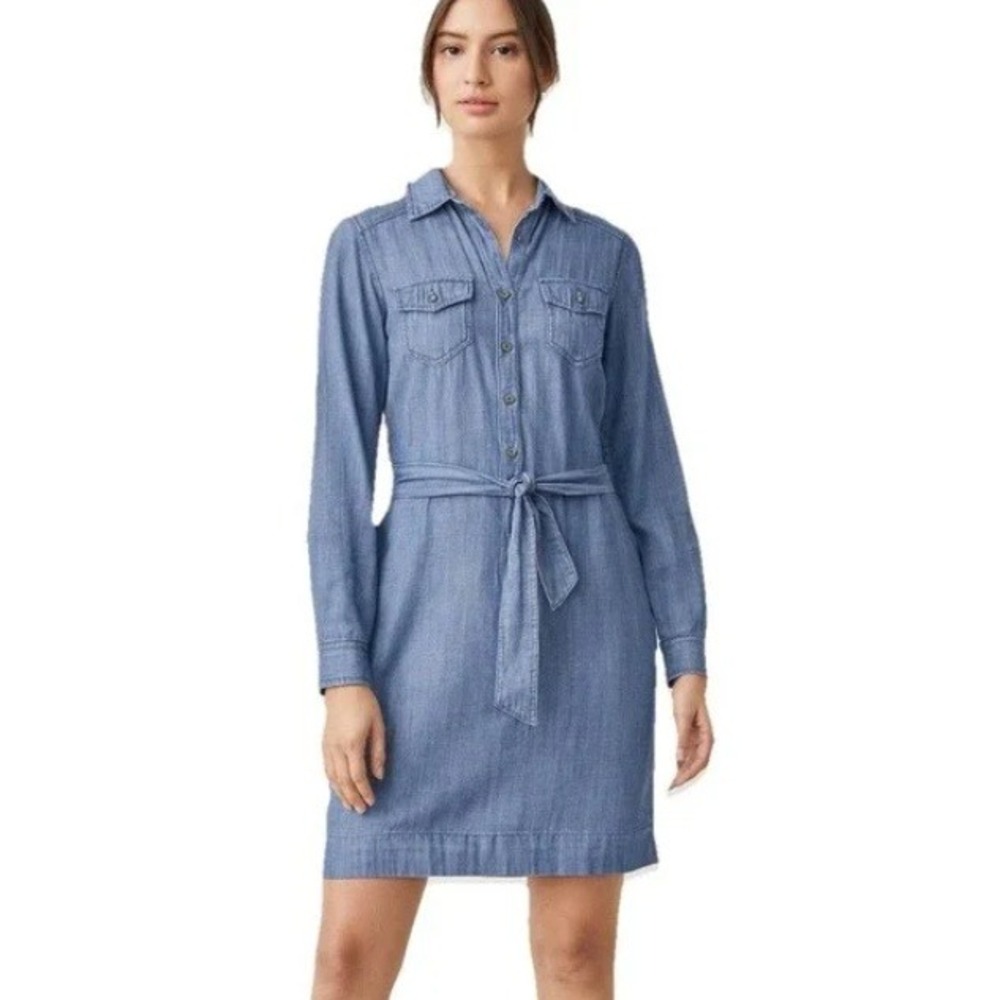 Banana Republic Denim Shirt Dress‎ Long Sleeve Belted Pockets Casual Country 6